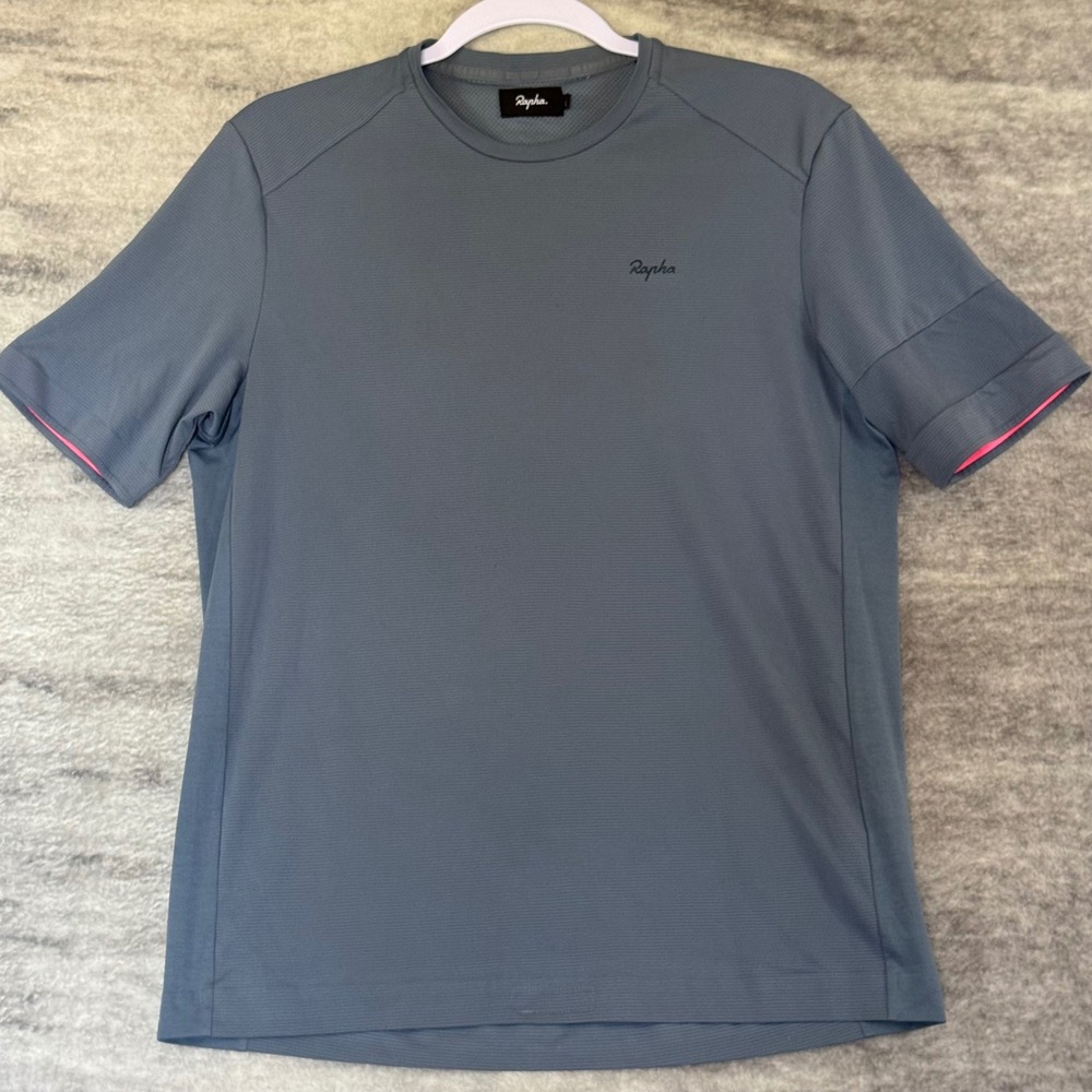 Rapha Mens Technical Cycling T-Shirt Grey Pink Contrast Cuffs Short Sleeve L